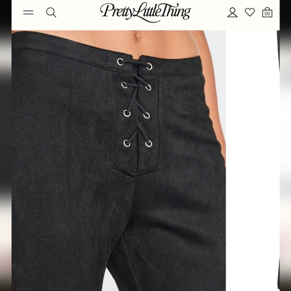 Pretty little Thing faux suede flared lace up pullover Pants black 4 Oversized. - Picture 17 of 17